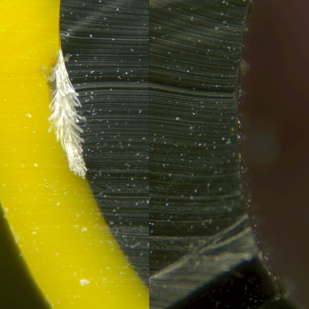 Two images show difference in material in microscope view