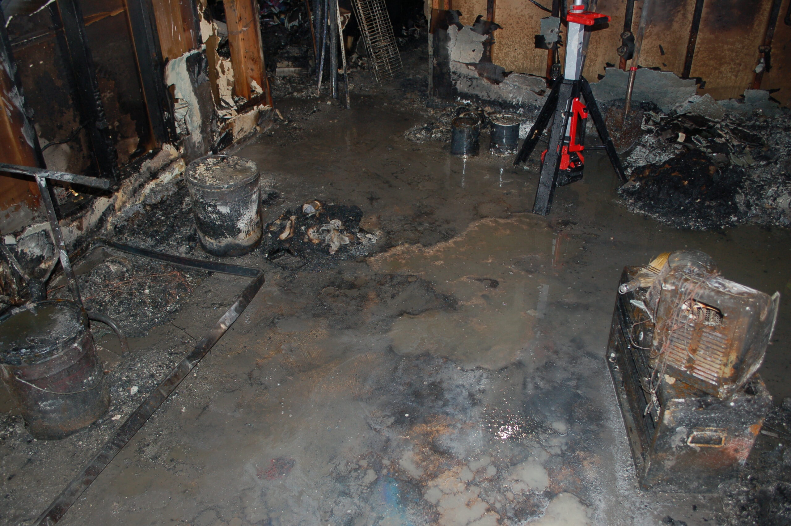 Fire debris inside a home