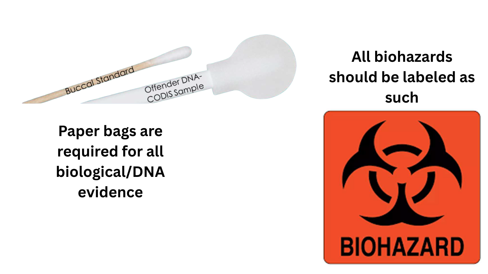 DNA collection tools and biohazard label